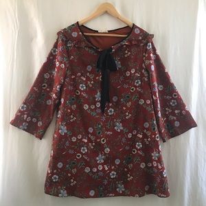 A-Line Floral Dress with Bell Sleeves